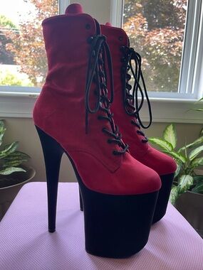 Pleaser Flamingo red and Black Suede Boots size 9